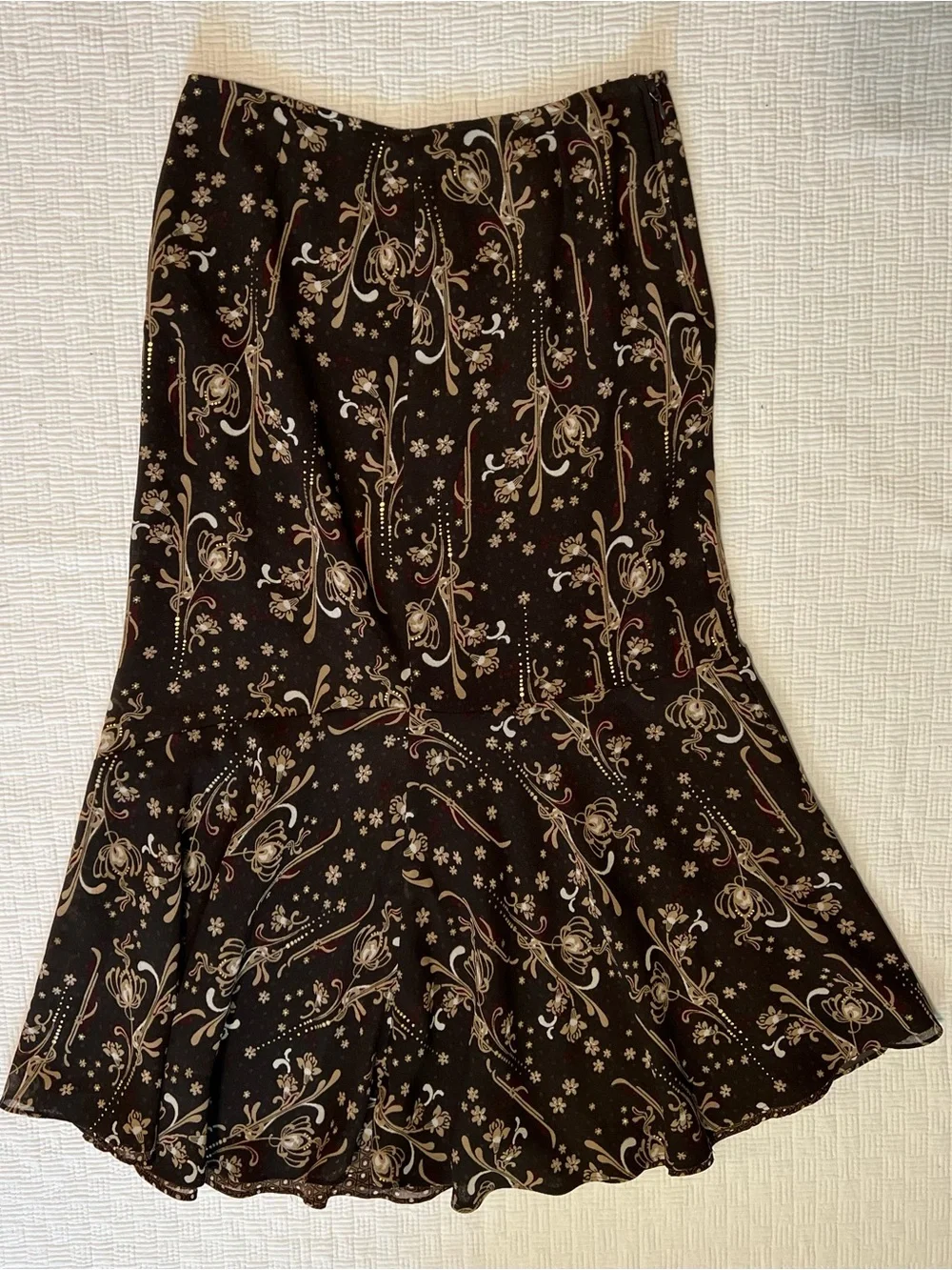 Brown Reversible Floral/polka dot Mermaid Midi Skirt